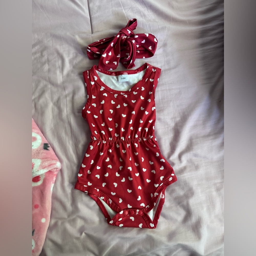 Red Heart Patterned Kids One Piece